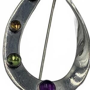 Sterling Silver 16g Amethyst, Peridot, Citrine & Garnet Teardrop Twist 3" Brooch